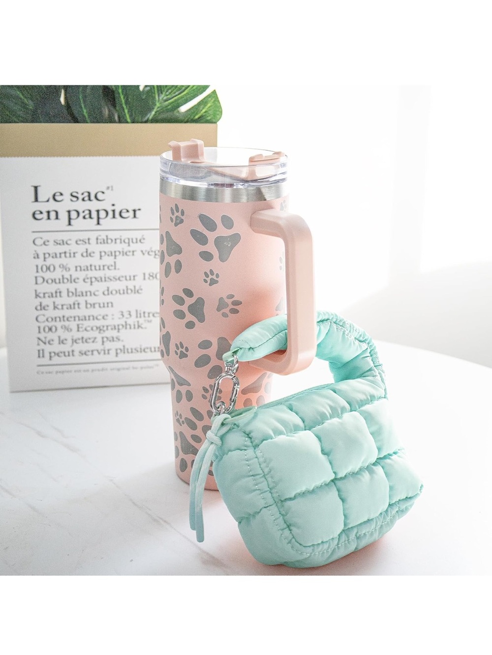 Quilted Mint Puffer Wristlet Bag for Women - Picture 4 of 6